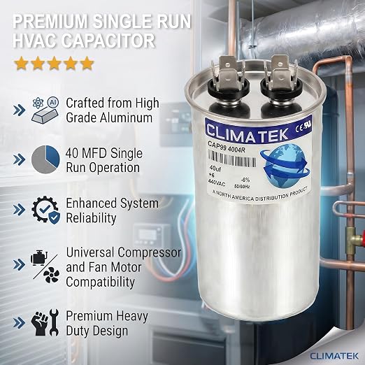 ClimaTek 40 + 6 MFD 370/440 Volt Dual Run Capacitor CAP99-4004R | 40/6 VAC | - Image 5