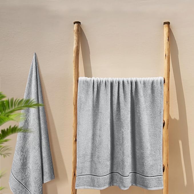 MyOwn Cotton 2 Pack Oversized Bath Towel Set 28x55 inches, Large Bath Towels, Ultra Absorbant Compact Quickdry & Lightweight Towel, Ideal for Gym Travel Camp Pool - Light Grey
