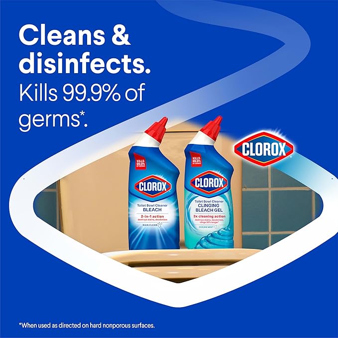 Clorox Toilet Bowl Cleaner Bleach, Rain Clean, 24 Fluid Ounces, Pack of 2 (Package May Vary)