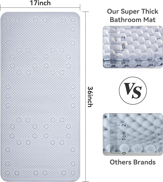 Double Layer Foam Non Slip Bathtub Mat 37x17in, More Comfortable and Thicker Tub Mat Than Ordinary Foam Shower Mat, Bath Mat for Tub with Suction for Comfort and Safety (G-Gray Blue, 36'' x 17'')