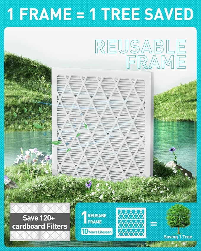 14x14x1 Refillable Air Filter Kit, MERV 8, 1 Reusable Frame ＆ 6 Refills - Image 4
