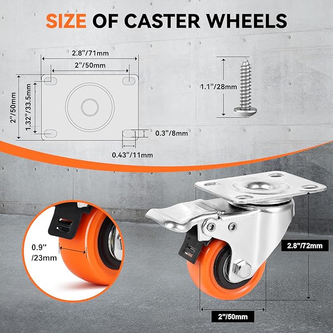WBD 2" Plate Caster Wheels Set of 8, Heavy Duty Casters - Image 2