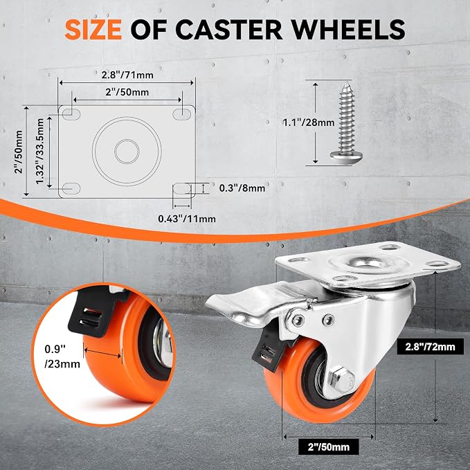 W B D WEIBIDA 2" Plate Caster Wheels Set of 16, Heavy Duty Casters - Image 2