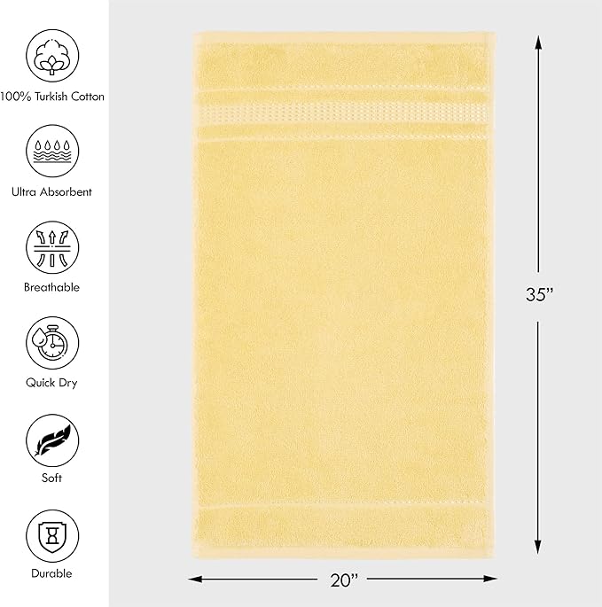 Melissa Linen 2-Piece Turkish Cotton Face & Hand Towels - 20 in x 35 in, Absorbent, Quick Dry, Durable & Soft, Spa & Hotel Quality (Light Yellow)