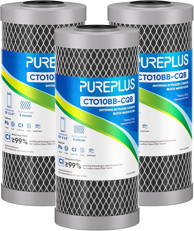 PUREPLUS 5 Micron 10" x 4.5" Whole House Activated Carbon Water Filter by PUREPLUS