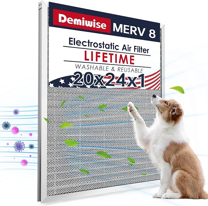 20x24x1 Electrostatic Air Filter, MERV 8 Washable & Reusable Aluminum AC/HVAC by Demiwise