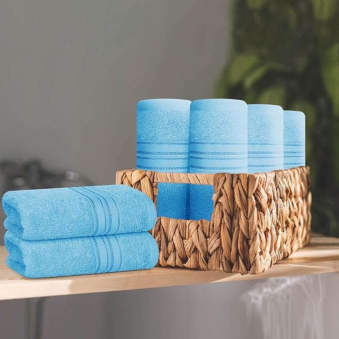 BOUTIQUO Ultra Soft Cotton Washcloths, Contains 12 Piece Face Cloths 12x12 inch, Ideal for Everyday use Face Towels, Compact & Lightweight Multi Purpose Washcloths - Sky Blue