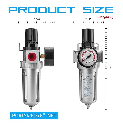 NANPU 3/8" NPT Compressed Air Filter Regulator Combo, Air Filter Pressure - Image 2