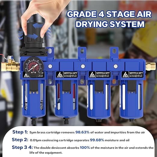 1/2 Inch NPT Air Dryer for Compressor, 4 Stage Air Drying System, Brass Filter - Image 5