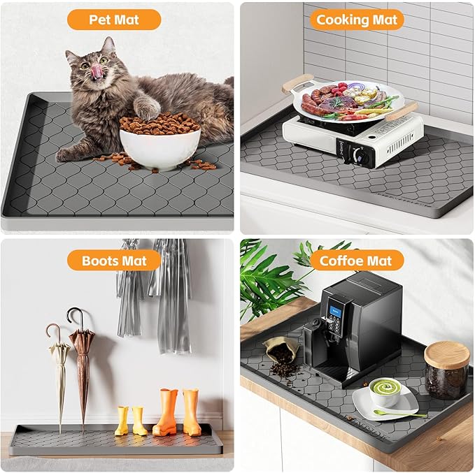 Silicone Under Sink Mat 34" x 19", kitchen Essentials and Gadgets, Shelf liner and Cabinet Protector, Home Organizers and Storage, Waterproof Bathroom Tray