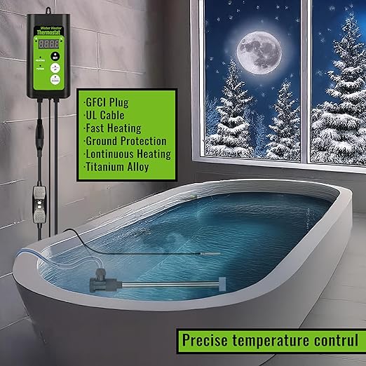 1300W Titanium Fully Submersible, Portable Pool & Hot Tub Electric immersion Water Heater with GFCI & Temp Control for Bathtubs, baptism pool, spa tub, above ground pool & inflatable pool