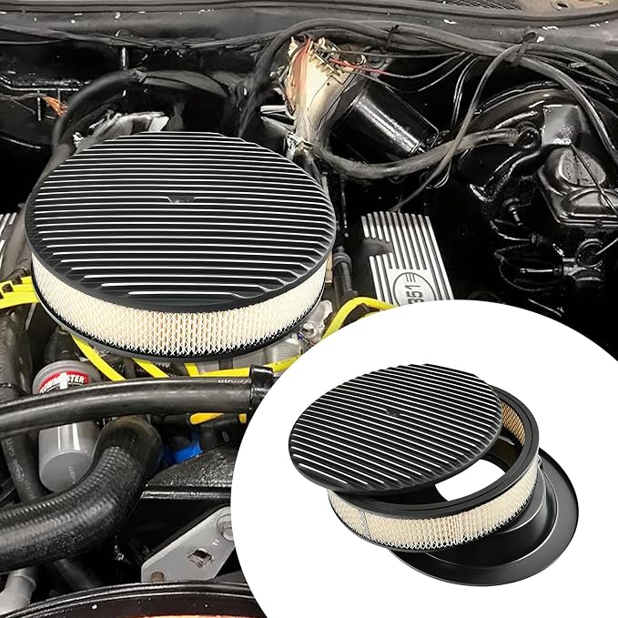 14 x 3 Inch Round Black Air Cleaner Kit Fully Finned Top - Image 6