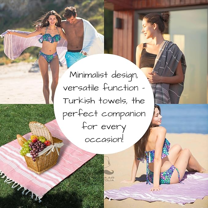 Bazaar Anatolia Turkish Beach Towel – 100% Cotton, Quick Dry, Sand Free Towel for Bathroom, Camping, Travel – Oversized 71x39 Inches – Stripe Pink
