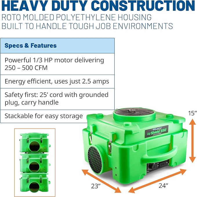 BlueDri Air Shield 550 HEPA Air Scrubber, Water Damage Restoration Equipment - Image 5