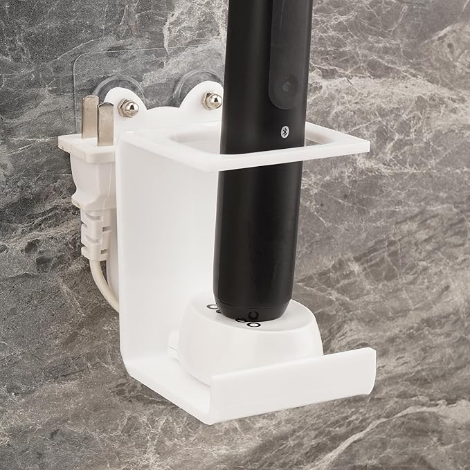 Electric Toothbrush Holder Wall Mounted, Electric Toothbrush Cord Organizer Holds 1 Chargers, Self Adhesive Electric Toothbrush Stand for Bathroom, Medicine Cabinet, Dorm(White)
