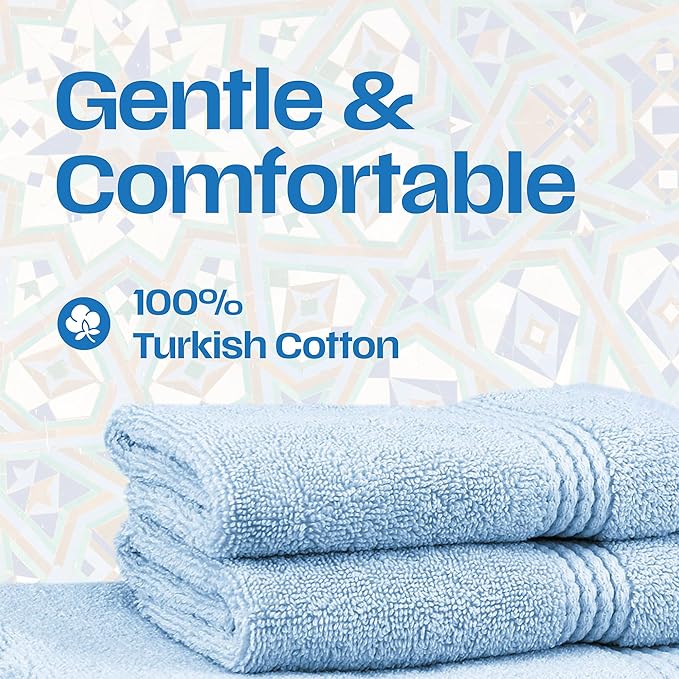 East'N Blue Lara Premium Bath Towel Set 6 Piece - Soft & Highly Absorbent Bathroom Towel Set, 100% Luxury Turkish Cotton, Flannel Bath Towels, 1 Bath Towel, 1 Hand Towel, 4 Washcloths - Ice Blue