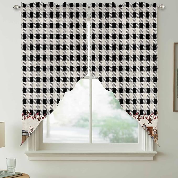 Swag Curtain Valances for Kitchen Windows, Farm Wooden House Black Buffalo by Unknown