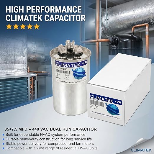 ClimaTek 35 + 7.5 MFD 370/440 Volt Dual Run Capacitor CAP99-3574R | 35/7.5 | VAC - Image 2