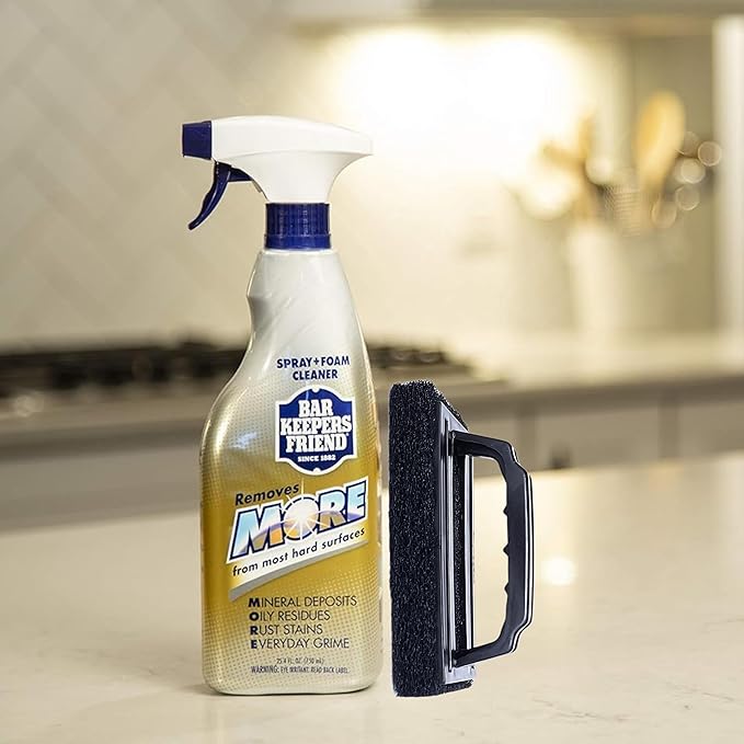 Daily Shower Spray Kit with 2 Items, Hard Water Spray Foam Cleaner with Glass Stain Remover Scrub Brush. An All In One Shower Cleaner Spray Solution