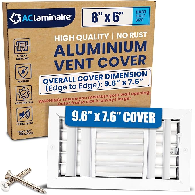 8x6 Inch Aluminum 3-Way Air Flow Vent Cover Wall or Ceiling – Quiet HVAC Wall by ACLAMINAIRE