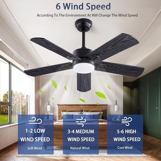 QUTWOB 42" Ceiling Fan with Light and Remote, Farmhouse 5 Blades Quiet - Image 4