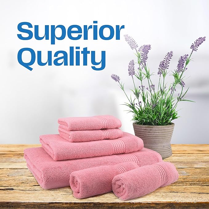 EastNBlue Lara Premium Bath Towel Set 6 Piece - Soft & Highly Absorbent Bathroom Towel Set, 100% Luxury Turkish Cotton, Flannel Bath Towels, 1 Bath Towel, 1 Hand Towel, 4 Washcloths - Rose