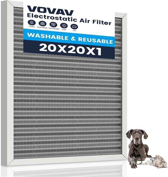 20x20x1 Air Filter-MERV 8, Washable & Reusable Electrostatic Air Filter by VOVAV