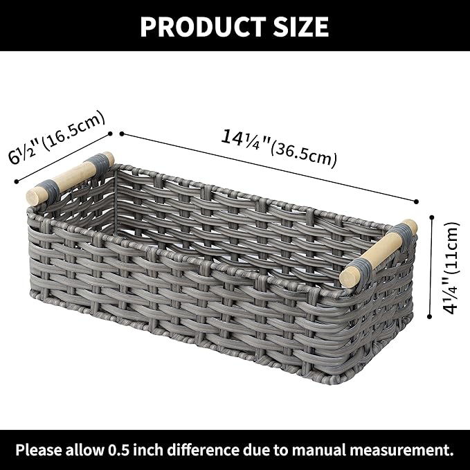GRANNY SAYS Wicker Baskets for Storage, Wicker Baskets for Shelves, Waterproof Toilet Tank Topper, Toilet Paper Basket for Back of Toilet, Gray