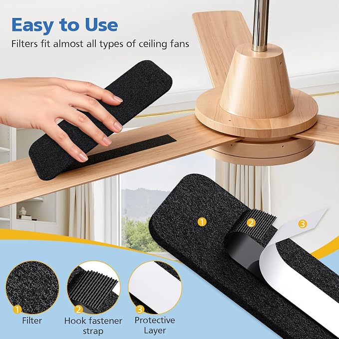 20 PCs Ceiling Fan Filters for Blades, Activated Carbon Fan Blade Air Filters - Image 4