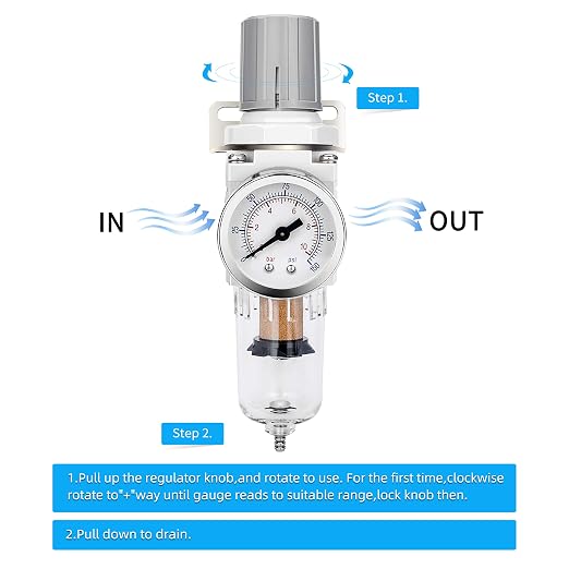 NANPU 1/4" NPT Compressed Air Filter Regulator Combo Piggyback, 5 Micron Brass - Image 4