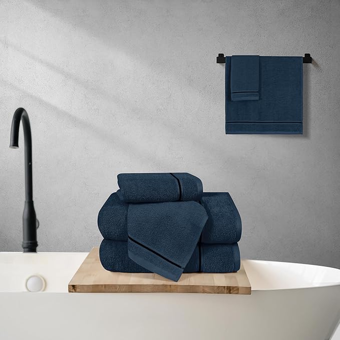 MyOwn Ultra Soft 6 Pack Cotton Towel Set, Contains 2 Bath Towels 28x55 inch, 2 Hand Towels 16x24 inch & 2 Wash Coths 12x12 inch, Ideal Everyday use, Compact & Lightweight - Mineral Blue
