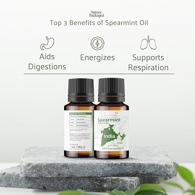 Spearmint Essential Oil - Direct from Essential Oils India - Steam Distilled - Aceite Esencial de Menta Verde for Aromatherapy, Massage, Diffuser, DIY Candle and Soap Making - 22lbs
