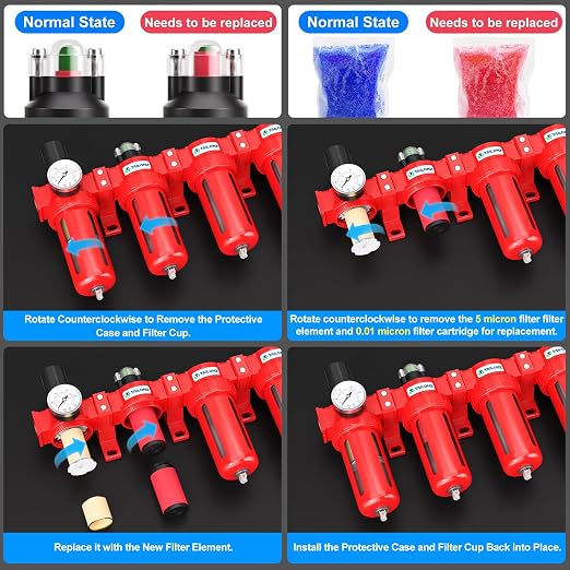 TAILONZ PNEUMATIC 0-150PSI 1/4 Inch NPT Red Industrial Grade 5 Stage Air Drying - Image 6