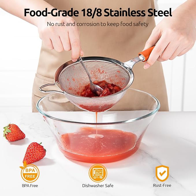 U-Taste Medium Fine Mesh Strainer: 18/8 Stainless Steel 4.73in 30 Mesh Kitchen - Image 3