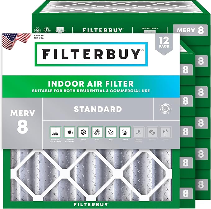 Filterbuy 25x25x4 Air Filter MERV 8 Essential Dust & Allergy Defense, by Filterbuy