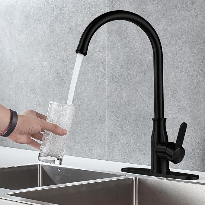 Single Handle Kitchen Faucet Stainless Steel Matte Black, Modern High Arc - Image 5
