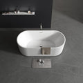67" Acrylic Freestanding Bathtub, Soaking Tub with Brushed Gold Drain, Non-Slip Surface, Large White Bathtub for Adults, Durable Fiberglass Reinforced Free Standing Tub