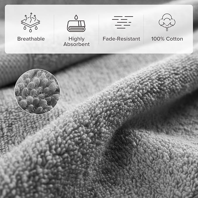 Comfort Spaces Turkish Bathroom Towel Set 6 Piece Luxury Bath Towel Set 2 Hand Towel for Bathroom 2 Washcloth 2 Large Bath Towel Sets Long Staple Ultra-Soft Quick Dry Towel Set Charcoal