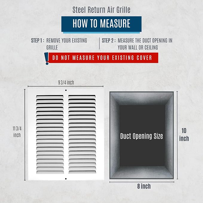 Fits 8x10 Duct Opening | Steel Return Air Grille by Handua | Vent Cover Grill - Image 3