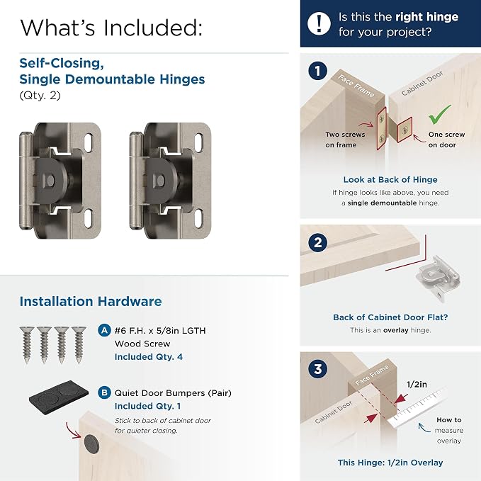 Amerock BPR871914 | Cabinet Hinge | 1/2 inch Overlay Single Demountable | - Image 3