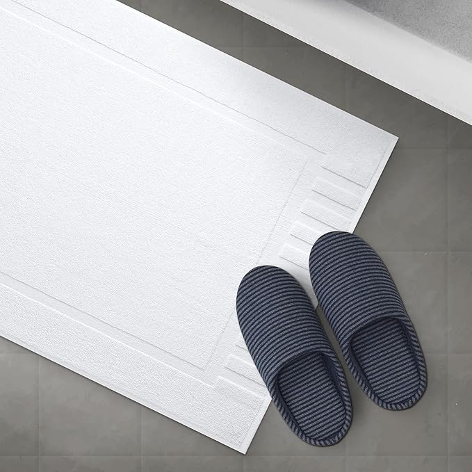 White Classic Luxury Bath Mat Floor Towel Set - Absorbent Cotton Hotel Spa Shower/Bathtub Mats [Not a Bathroom Rug] 22"x34" | 2 Pack | White