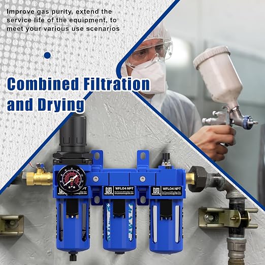 NEWPO 1/2'' NPT Compressed Air Filter Regulator Lubricator Combo - Image 8
