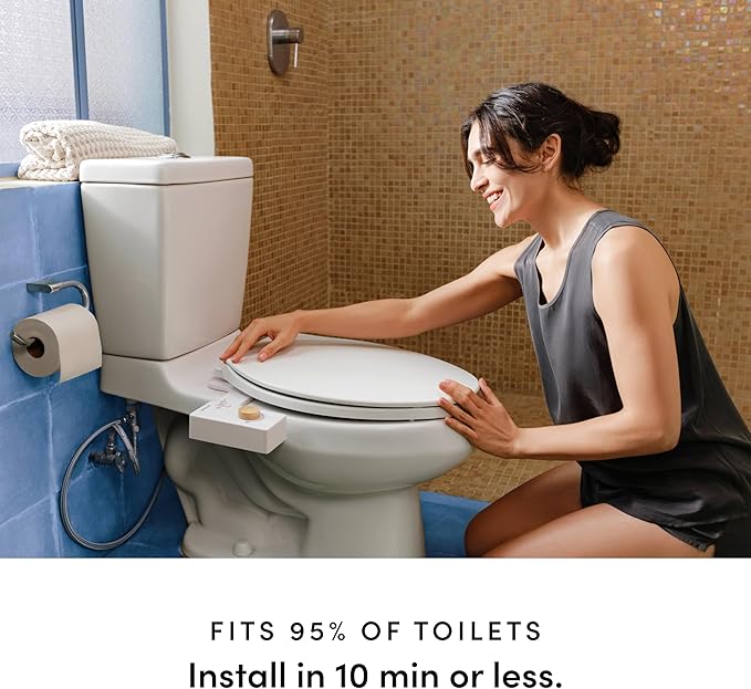 TUSHY Classic 3.0 Bidet Toilet Seat Attachment - A Non-Electric Self Cleaning Water Sprayer with Adjustable Water Pressure Nozzle, Angle Control & Easy Home Installation (White/Gold)