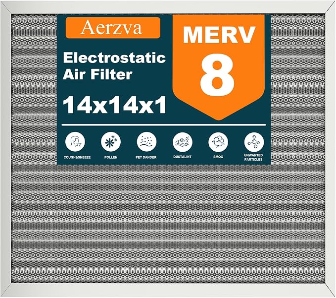 14x14x1 Reusable Air Filter, MERV 8, Permanent Electrostatic Air Filter by Aerzva