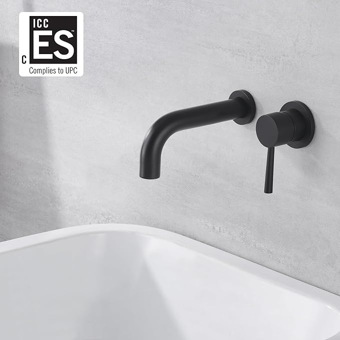 SUMERAIN Matte Black Tub Faucet Set Wall Mount Bathtub Faucet Single Handle, Rough-in Valve Included
