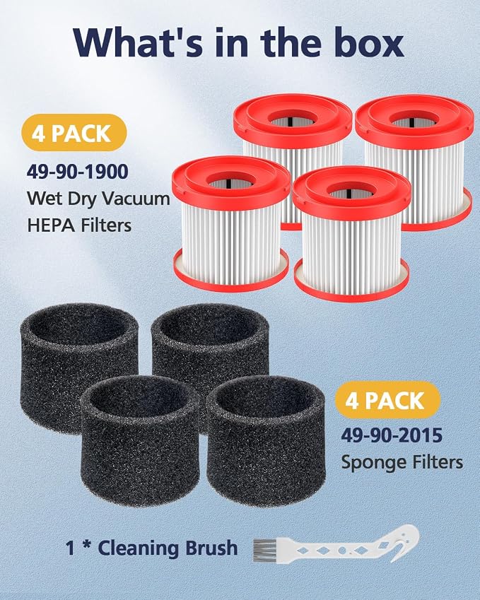 4 Pack 49-90-1900 Wet Dry Vacuum HEPA Filter Replacement Compatible - Image 6
