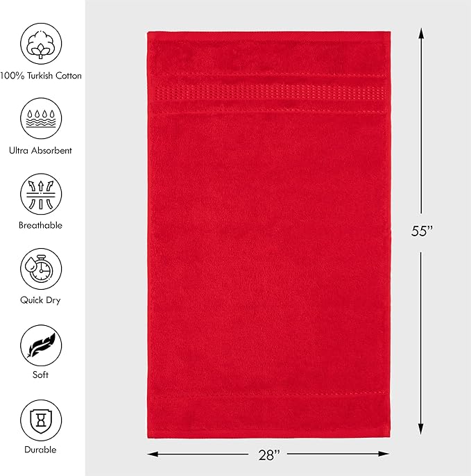 Melissa Linen, 2 Piece Bath Towel Set, 100% Turkish Cotton Bath Towels for Bathroom, Absorbent, Quick Dry, Durable and Soft Shower Towel, 28 in x 55 in, Spa and Hotel Quality, Red