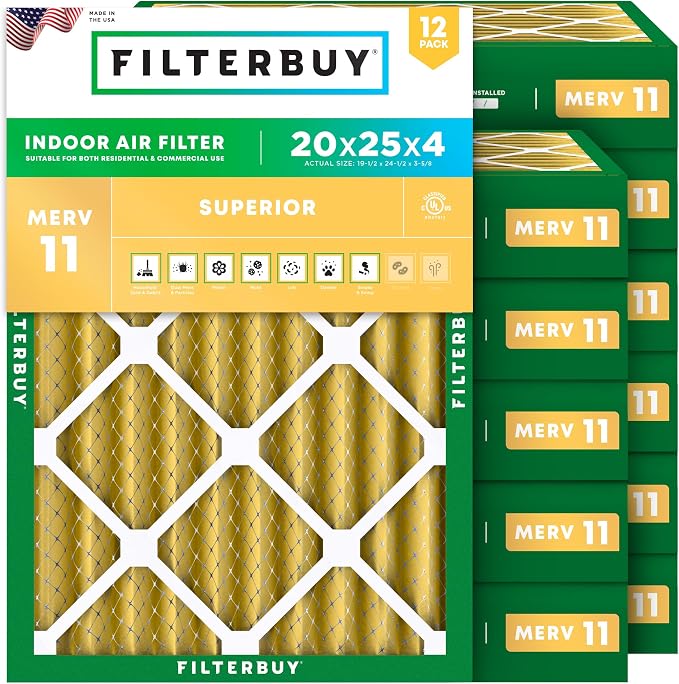 Filterbuy 20x25x4 Air Filter MERV 11 Superior Pet & Allergy Defense, by Filterbuy