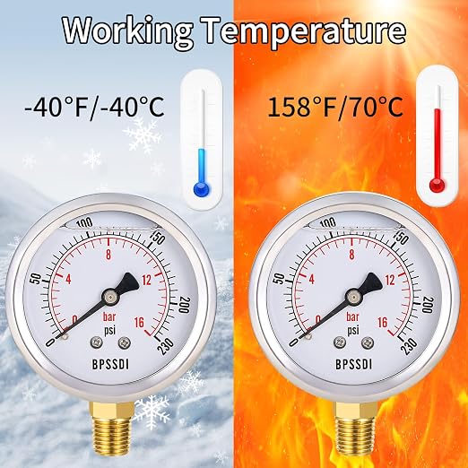 0-230 Psi Glycerin Liquid Filled Pressure Gauge, 2.5" Dial Size, 1/4" NPT Lower - Image 6
