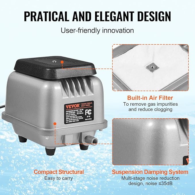 VEVOR Linear Air Pump, 90L/Min Air Flow Septic Aerator Pump, Aeration System - Image 5